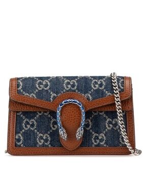 Gucci Blue GG Denim and Brown Leather Dionysus Crossbody Bag